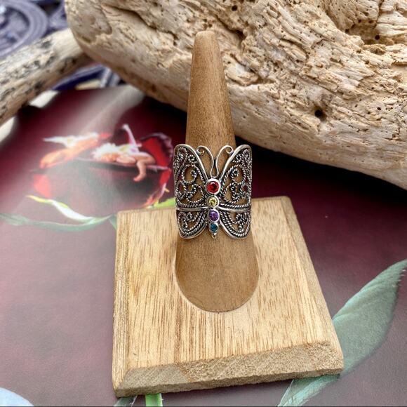 Sterling Silver Filigree CZ Butterfly Ring - Picture 1 of 5